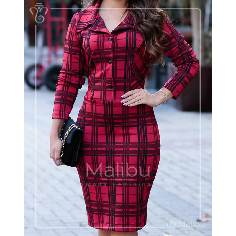 Vestido xadrez vermelho Lorena - Vestidos